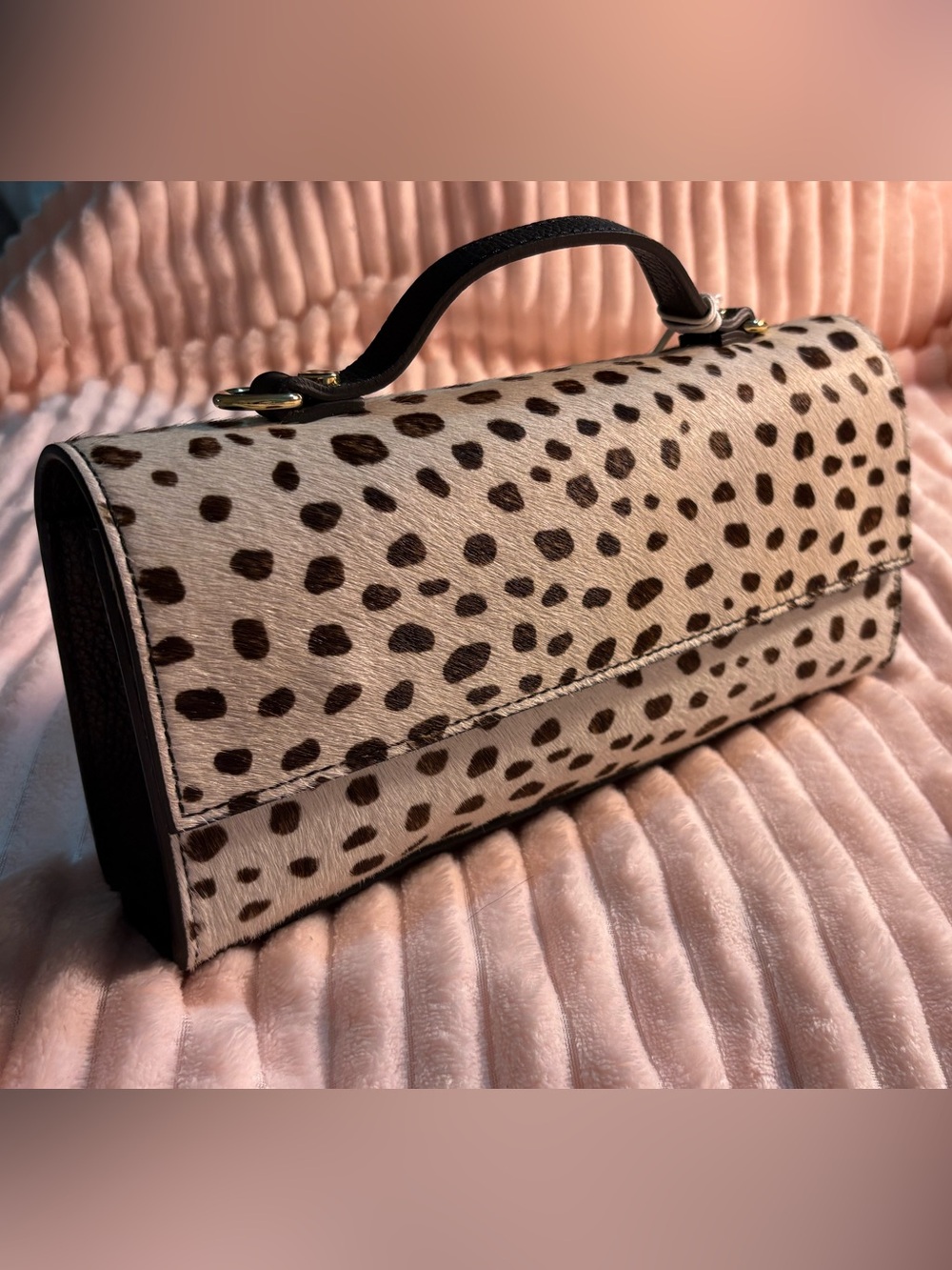 Genuine Leather Spotted Haircalf Top-Handle Crossbody  NWT